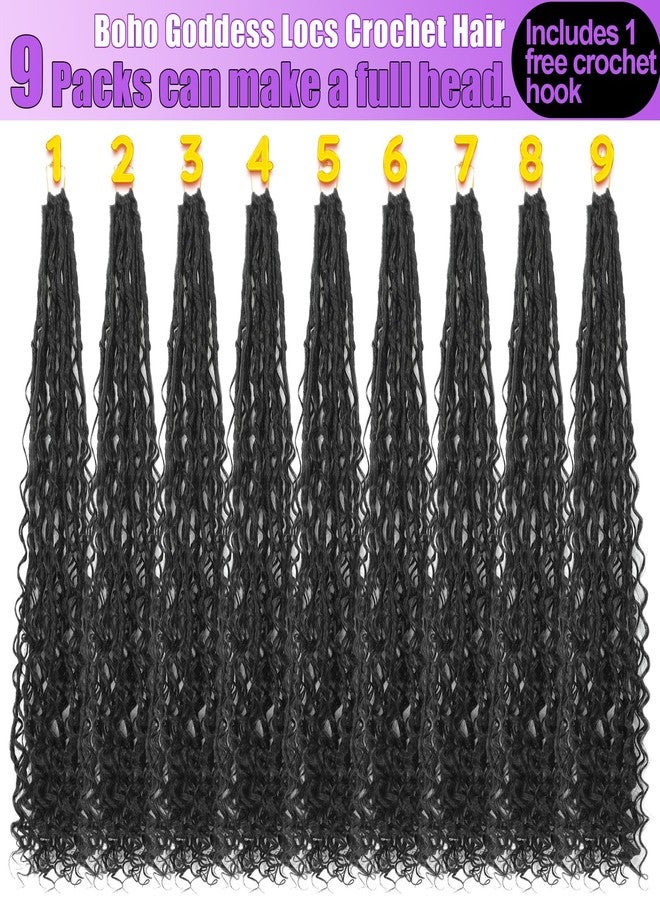 شعر كروشيه Goddess Locs بطول 24 بوصة، 9 عبوات، لون أسود طبيعي 1B#، شعر كروشيه Boho Faux Locs مع أطراف مجعدة، شعر Bohemian Locs جاهز للتصفيف للنساء (أسود طبيعي) - Image 5